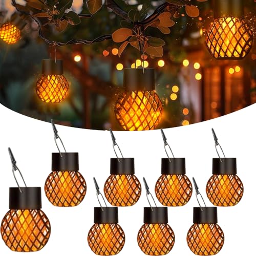 8 Piezas Lamparas Solares Exterior Jardin,IP65 Impermeable Farolillos Solares Exterior de Metal Decorativa para Jardin, Acampar, Jardín, Terraza, Porch