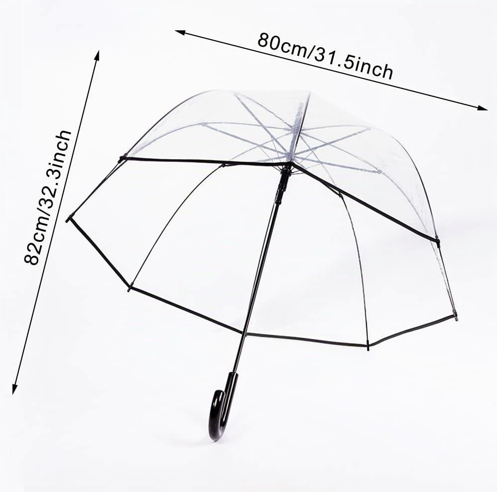 ThreeH Ombrello a bolla trasparente Manico curvo Robusto ombrello in plastica trasparente a cupola a 8 costole ad apertura automatica