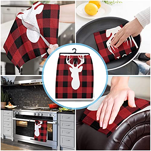 Kitchen Towels Or Dish Towels, Merry Christmas Joy Elk Deer Reindeer Red Buffalo Plaid Checkered Kitchen Hand Towels For Mom Or Tea Towels, Set Of 1 Cotton Dishtowels And Dishcloth For Bathroom Decor #TOP3
