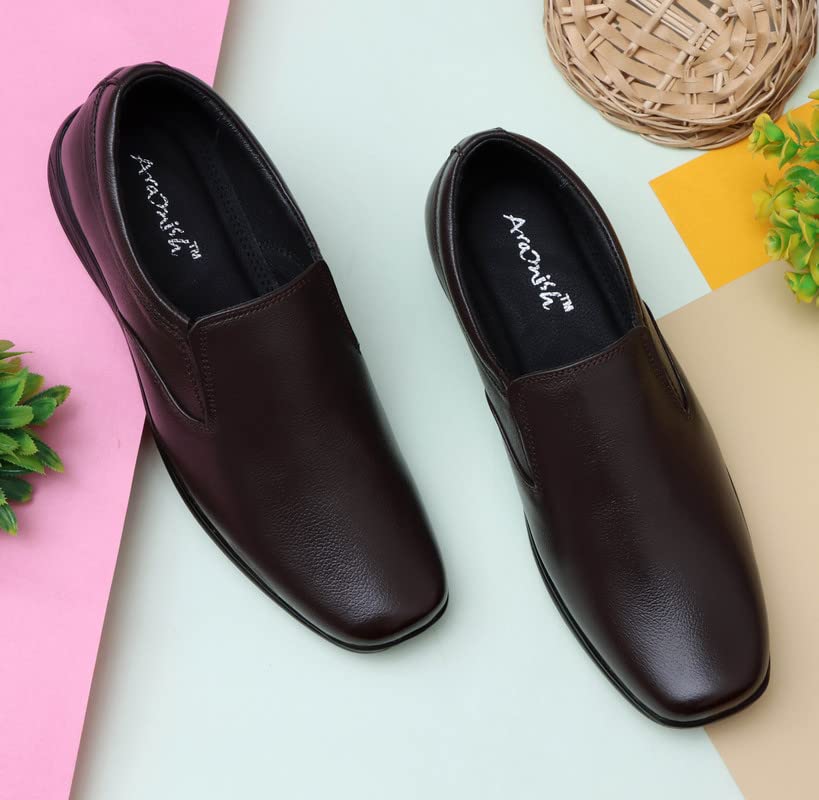 Image of ARAMISH Brown Pure Leather Office Formal Shoes for Men - 9 UK
