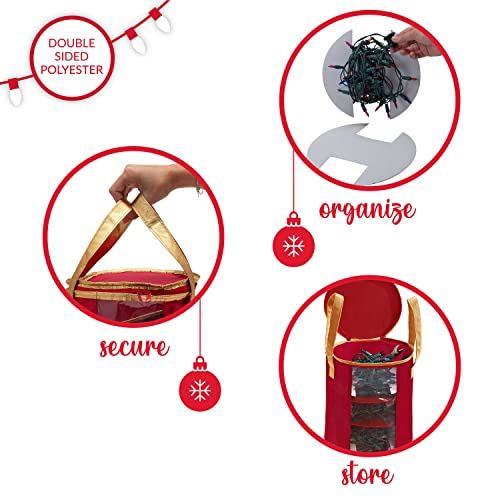 Simplify-Holiday-Light-Organizer-Holds-300-Lights-Christmas-Storage-Tree-String-Lights-Dividers-and-Reels-Collapsible-Zippered-Bag-Red