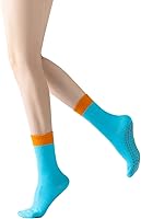 Vista 1 de Yoga Pilates Socks with Grips for Women Non Slip Color Blocking Cushioned Crew Socks for Barre Ballet Dance