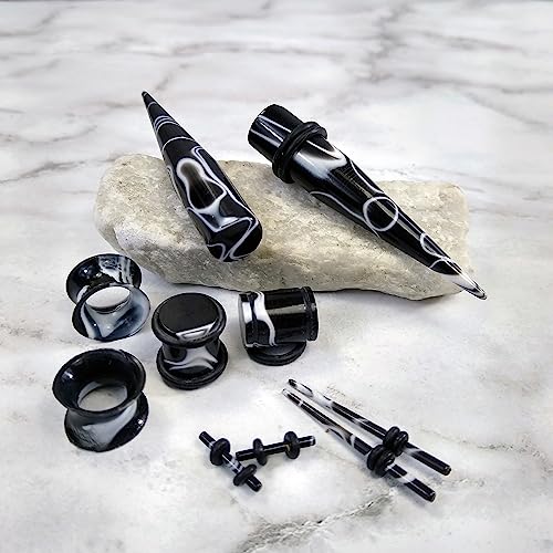 BodyJ4You 48PC Ear Stretching Kit - 14G-00G Beginner Gauges - Aftercare Jojoba Oil - Multicolor Marble Acrylic Plugs Tapers Silicone Tunnels - Lightweight Expanders Men Women4