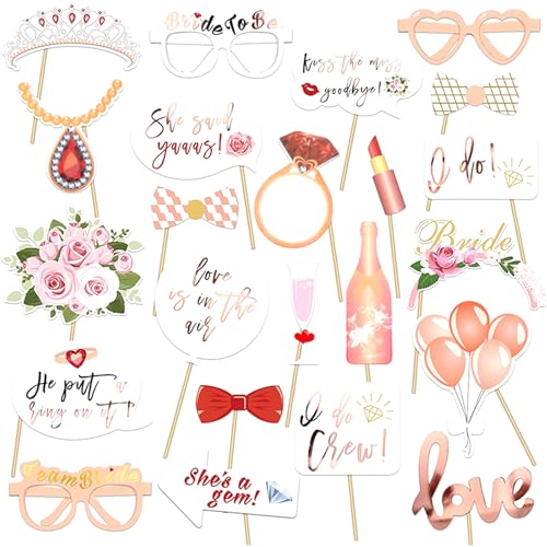 Ovanda 23 Stück Hochzeit Foto Requisiten,Hochzeit Photo Booth Requisiten,JGA Accessoires Frauen Fotobox,Junggesellinnenabschied Deko,Frisch Verheiratet Girlande,Just Married Banner,Fotobox Accessoires