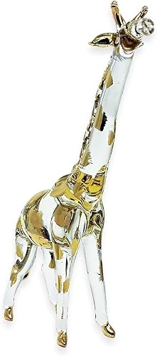 Miniatura 35 de WitnyStore Pequeña figura de jirafa marrón de 3 pulgadas con aspecto de pie – Miniatura soplada a mano pintada jirafas de vidrio pintado a mano