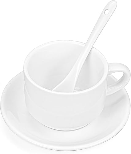 Miniatura 4 de Hedume Paquete de 6 tazas de espresso de 5 onzas con platillos y cucharas, juego de tazas de café espresso apilables para bebidas de café