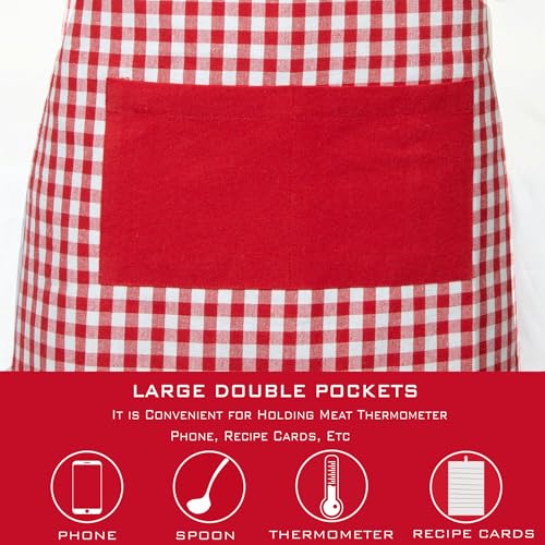 Image of LITO LINEN AND TOWEL Kitchen Apron| 100% cotton Easter Checkered Design Apron with 2 Front Centre Pocket With adustable buckle & Long Strap - Multicolor
