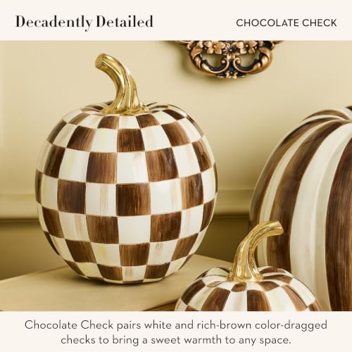 Image of MACKENZIE-CHILDS Resin Pumpkin, Small, Dark-Brown-and-White Chocolate Check