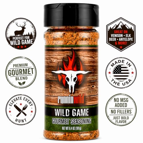Image of Gourmet Wild Game Seasoning | Premium Game Meat Rub for Venison, Lamb, Deer, Sausage, Jerky, Boar, Turkey, Elk, and more! | No Artificial Flavors, No MSG Added | Runnin' Wild Foods, 6.4 ounces