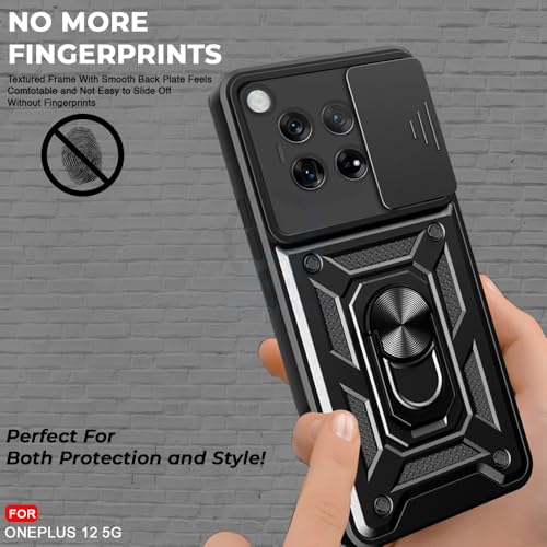 Image of AESTMO Tough Armor OnePlus 12 5G Bumper Back Case Cover | Ring Holder & Sliding Camera Shield Cover | 360 Degree Protection Back Case Cover for OnePlus 12 (Black)