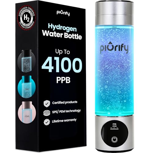 PIURIFY Hydrogen Water Bottle Generator - Up to 4100+ PPB - SPE/PEM Technology - Certified H2 Generator - Portable Athletic Performance & Hydration System - 6-Hour Hydrogen Retention, 10 oz (Silver)