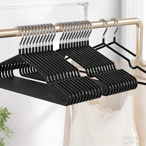 Kleiderbügel aus Metall,20er Set,Einkerbungen im Schulterbereich,Rostbeständig, Platzsparend,40 cm lang-Stark genug, Jacken und Pullover zu halten