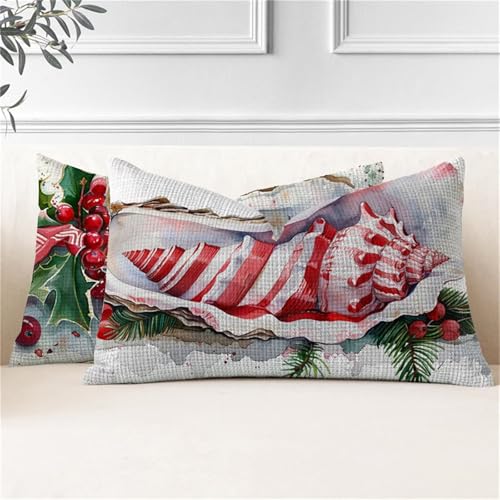 Funda Cojin 25x50, Juego de 2 Cojines Exterior Planta Fundas Cojines Rectangulares Concha Funda Almohada Impermeable, Cogines Sofá con Cremallera Invisible para Sala de Estar Jardín Decorativos J2-19