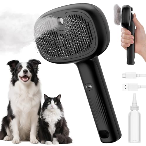 Image of Pecute Self-Cleaning Steam Dog Cat Brush for Heavy Shedding /Long Coats | Gentle, Undercoat removal & smoothing, Shedding control, For water-anxious pets, 2 cool mist modes, XL tank, 240-min runtime