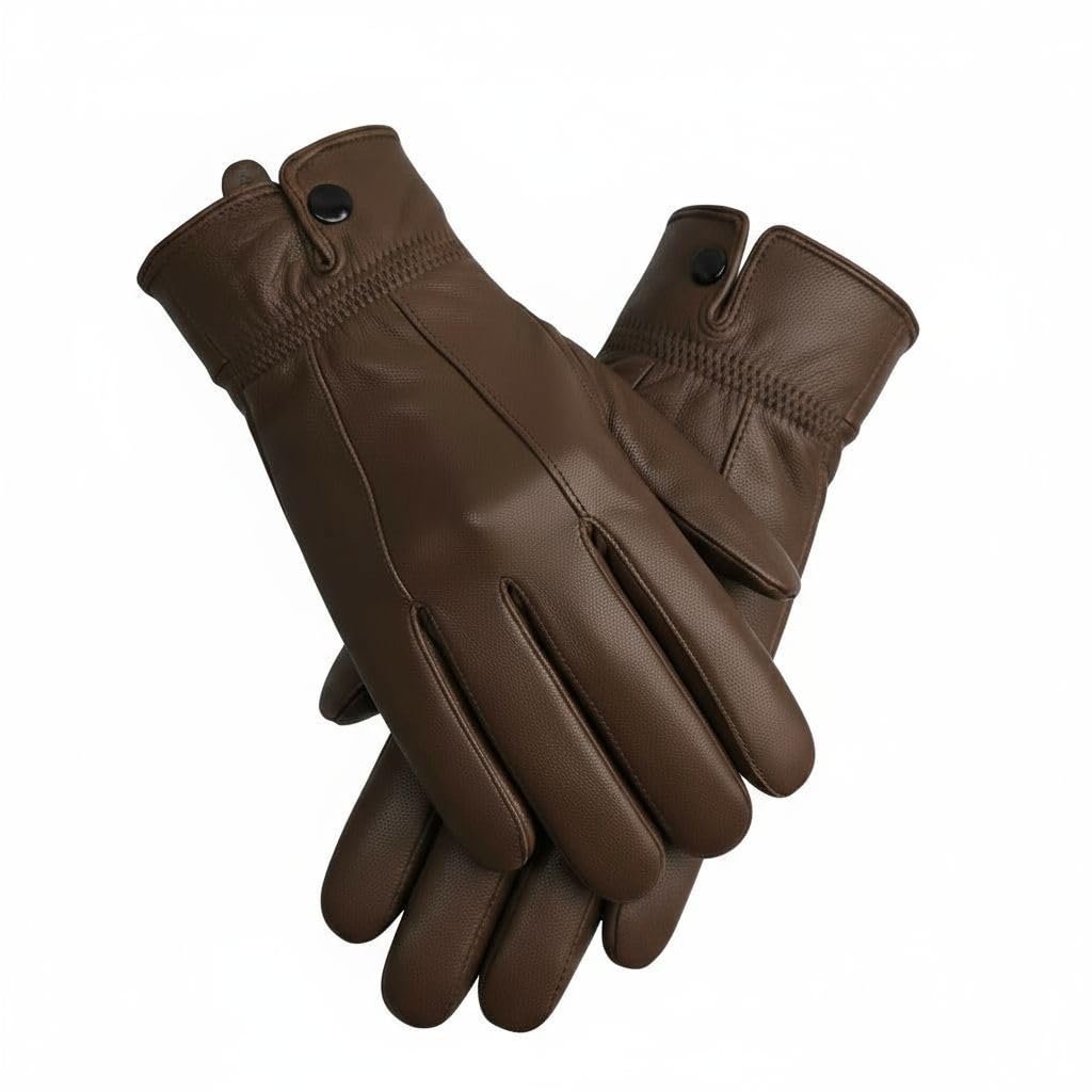 The Leather Emporium Women's Brown Soft Genuine Leather Gloves Fleece Lined (Small, )
