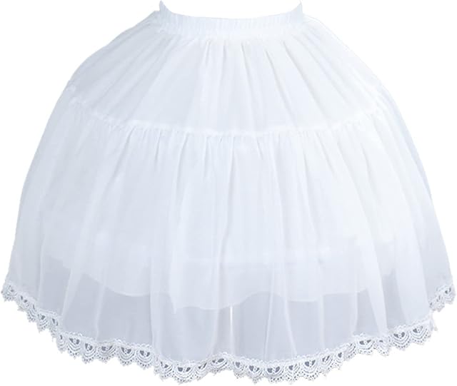 Women Crinoline Petticoat 2-Hoop White Skirt Knee Length Ball Gown Half Slips Girls Underskirt for Wedding Bridal Dress, S-M
