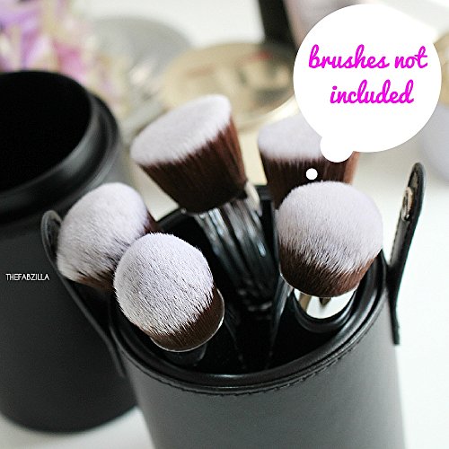 Makeup Brush Holder Organizer Case - Beauty Junkees Large Black Vegan Leather Round Cylinder Tube, Organize Cosmetic Brushes on Vanity Countertop, Snap Cups Together for Travel, Modern, Cruelty Free - Thumbnail 6
