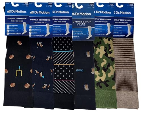 Image of Dr. Motion Men's Knee High Compression Socks 8-15 mmHg ( 6 Pairs Pack )