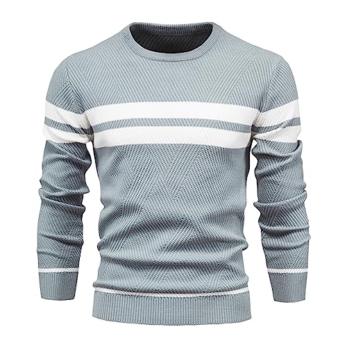 Mens Striped Pullover Sweater Unisex Crewneck Contrast Color Slim Fit Winter Thermal Knitted Sweaters