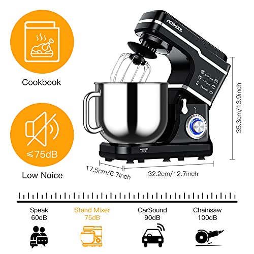 Stand Mixer, 7.5QT Kitchen Electric Food Mixer 10-Speed Tilt-Head Dough Mixer for Baking&Cake, with Stainless Steel Bowl, Whisk, Dough Hook, Beater, Splash Guard (660W) BLACK MC1 - Thumbnail 6