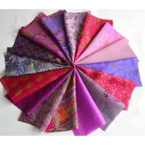 Indian Vintage Recycled Silk Sari Fabric Scraps, Multicolor Assorted Patterns,