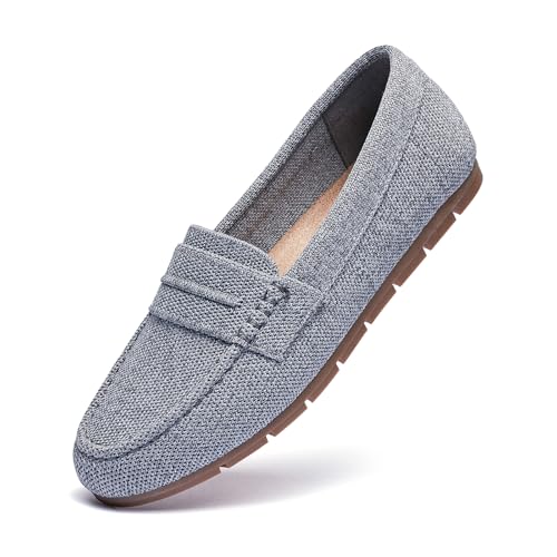 Cvistpieo Loafers for Women Comfortable Dressy Casual Work Flats Lightweight & Breathable Slip On Walking Shoes Knit Gray Size 8.5