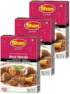Shan Meat Masala Recipe and Seasoning Mix 3.52 oz (100g) - Spice Powder for Tradition Medium Meat Curry - Suitable for Vegetarians - Airtight Bag in a Box (Pack of 3)