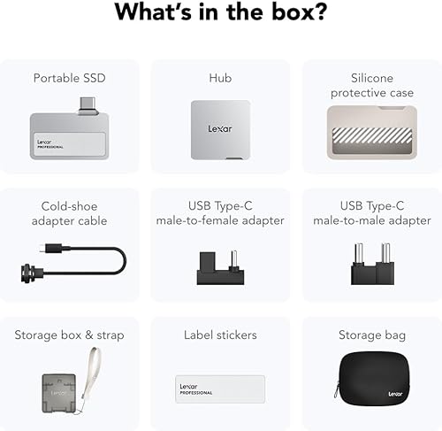 Miniatura 9 de Lexar SSD portátil Professional Go de 1 TB con concentrador, compatible con Apple 4K 60fps ProRes, hasta 1050 MBs, USB 3.2 Gen 2, resistente, IP65,