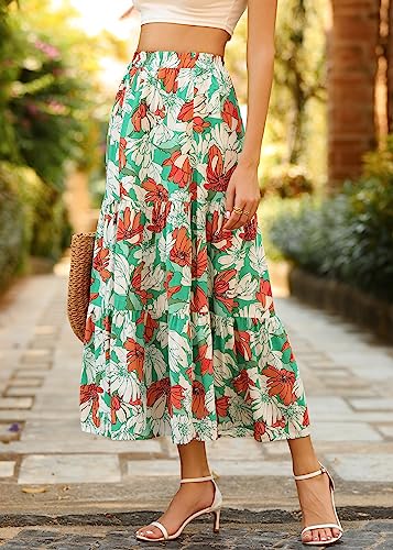 Image of KIRUNDO Maxi Skirts for Women Summer Boho Floral Long Skirt
