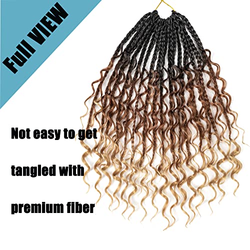 Goddess Box Braids Crochet Hair For Black Women-14 Inch 8 Packs Boho Crochet Braids Pre Looped Bohemian Box Braids Braiding Hair Extensions With Curly Ends (126 Strands,1B-30-27) #TOP6
