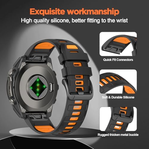 Image of Compatible with Garmin Fenix 8 AMOLED 47mm Silicone Watch Band /Fenix 7 Pro /7 /6 Pro /6 /5 Plus /5,Quick-Fit 22mm Strap for Fenix E /Forerunner965 955 /Descent G1 /Approach S60 S62 /epix Pro 47mm
