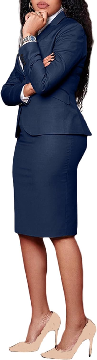 Tcremisa Women's Fashion 2 Piece Professional Suit Business Outfits Casual Long Sleeve Blazer and Pencil Skirt Set - Image 2