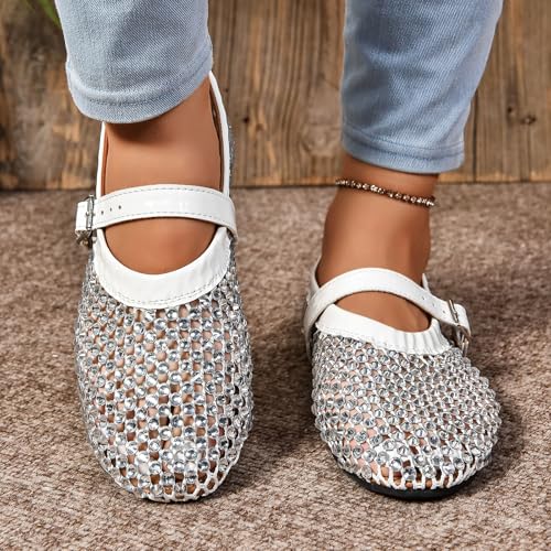 Rhinestone Mesh Ballet Flats for Women, Sparkly Ballet Flats with Buckle Strap, Crystals Mesh Flats for Women3