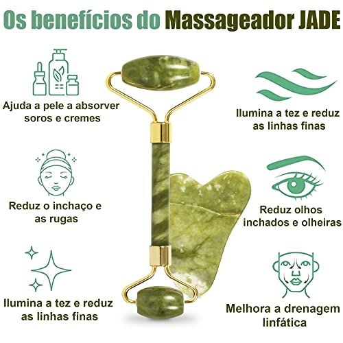 Massageador Facial Pedra de Jade de Rosto Pele Pescoço Rolo Quartzo para Esfoliar Profissional