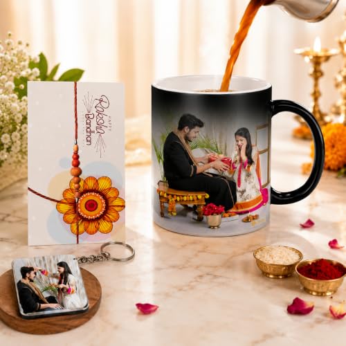 Image of Personalized Photo Mug Gift Combo for Boy, Girl, Husband, Wife, Brother Sister Friends & Family - Custom Coffee Mug | Gift Hamper for Every Occasion. (Rakshabandhan)