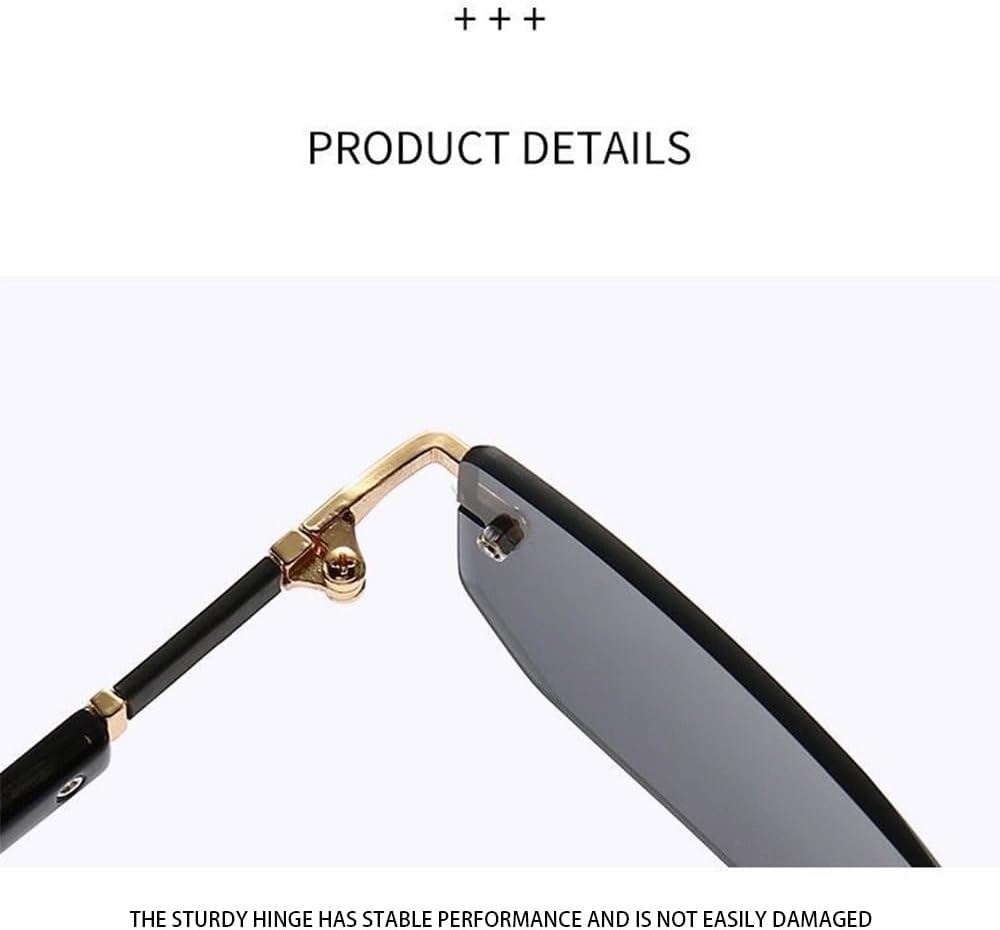 Rimless Square Sunglasses Metal Temple Fashion Tinted Lens Eyewear