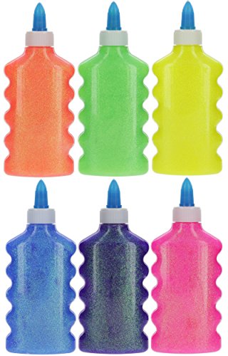 Emraw Assorted Sparkle Bright Neon Colored Washable Non Toxic Liquid Glitter Glue In A 6.76 Oz Bottle For Arts Crafts, School Projects, (6 Pack) #TOP1