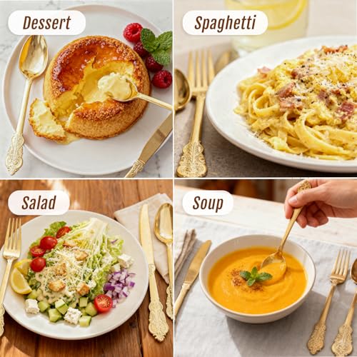 WDF 200 Pieces Gold Plastic Silverware Disposable - 50 Guests Heavy Duty Thanksgiving Gold Plastic Cutlery - Disposable Utensils Includes 100 Forks, 50 Spoons, 50 Knives Perfect for Party/Weeding by WDF - Image 4