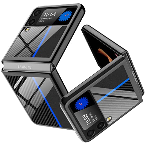 EACHO Designed for Samsung Galaxy Z Flip 3 5g Case, flip Cell Phone case, Slim Fit, Wear-Resistant Hard PC +Glass Printing Flip Protector for Galaxy Z Flip 3 5G 2021 (Blue)