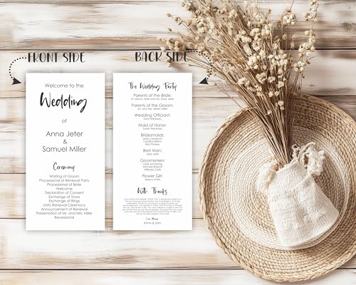Personalized Printed Wedding Programs, Set of 20 Wedding Menu, Modern Wedding Programs, Simple Program, Wedding Program Cards, Wow Renewal, Birthday, Shower, Quinceanera, Party, Made in USA