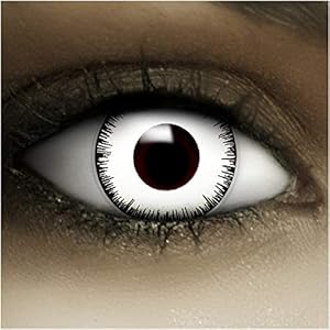 FXCONTACTS Jahreslinsen Weiß VAMPIR + Tattoos + Kontaktlinsenbehälter, 2 Stück (1 Paar) farbige Kontaktlinsen ohne Stärke, weich, ideal für Halloween, Cosplay, Karneval & Fasching