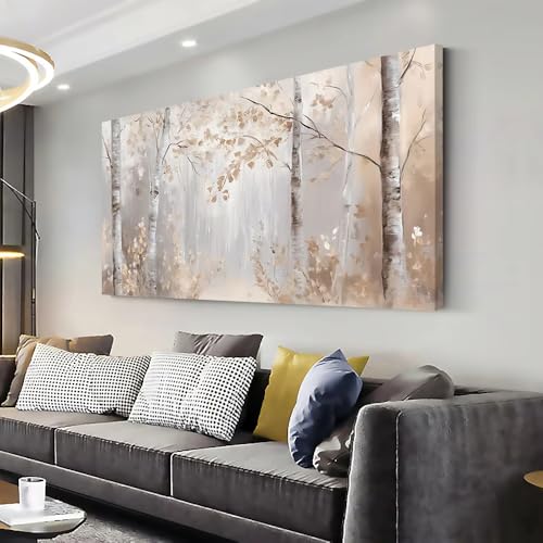 Toile de forêt de bouleaux moderne crée une ambiance zen dans votre chambre