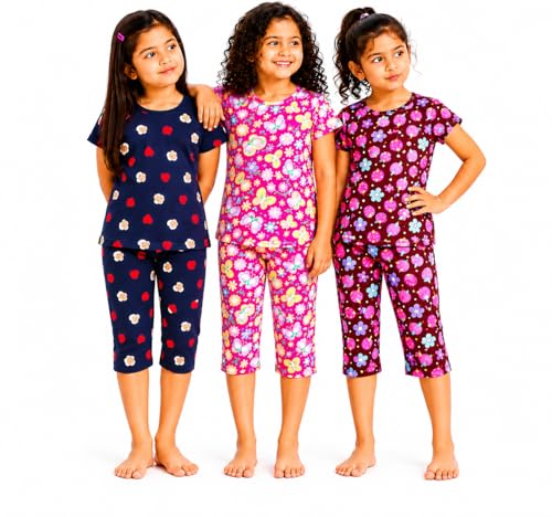 Image of NammaBaby Girl's Cotton Graphic Print Night Suit and Payjama Set - Multipack