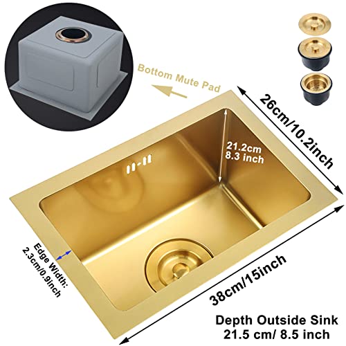 Évier multifonctionnel sous plan 15 x 10 pouces avec crépine dorée incluse - 6