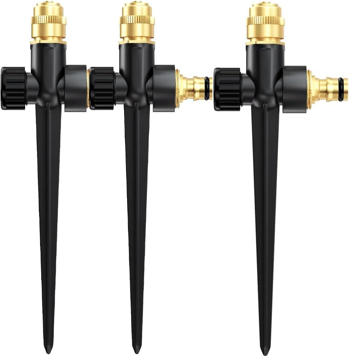 Mental Lawn Sprinkler for Yard, 3 Pack Automatic Garden Water Sprinkler on Spike Base, Adjustable Brass Sprinkler Nozzle 360 Degree Large Area Coverage for Lawn Grass Patio Garden IrrigationοΌBlack)