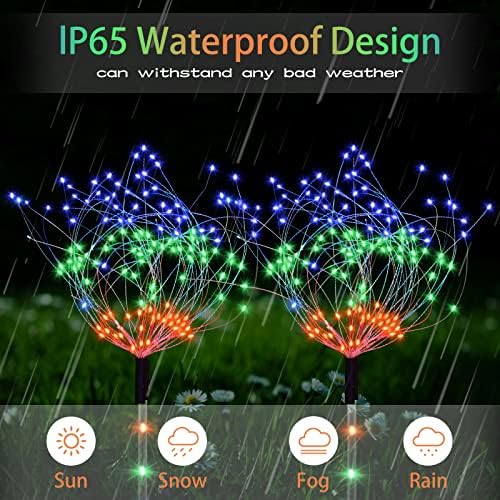 Solar Lights Outdoor garden 5 Pack Upgraded Fireworks Solar Lights with Glowing Stakes Waterproof 8 Lighting Modes Garden Ornaments Starburst Fairy Lights for Patio Christmas Party Yard Decorative