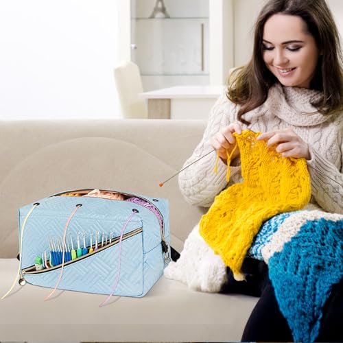 Image of Crochet Bag Storage, Initial Personalized Knitting Bag Organizer, Yarn Holder for Crochet Accessories for Friends, Mom, Grandmother (Blue-Letter A)