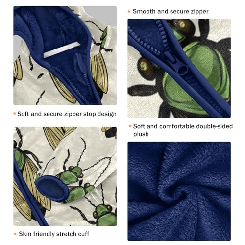 Green Bugs Pattern Print Toddler Fleece Jacket Girl Boys Hooded Fleece Jacket Coat Warm Outwear Zip-up 3-10T3