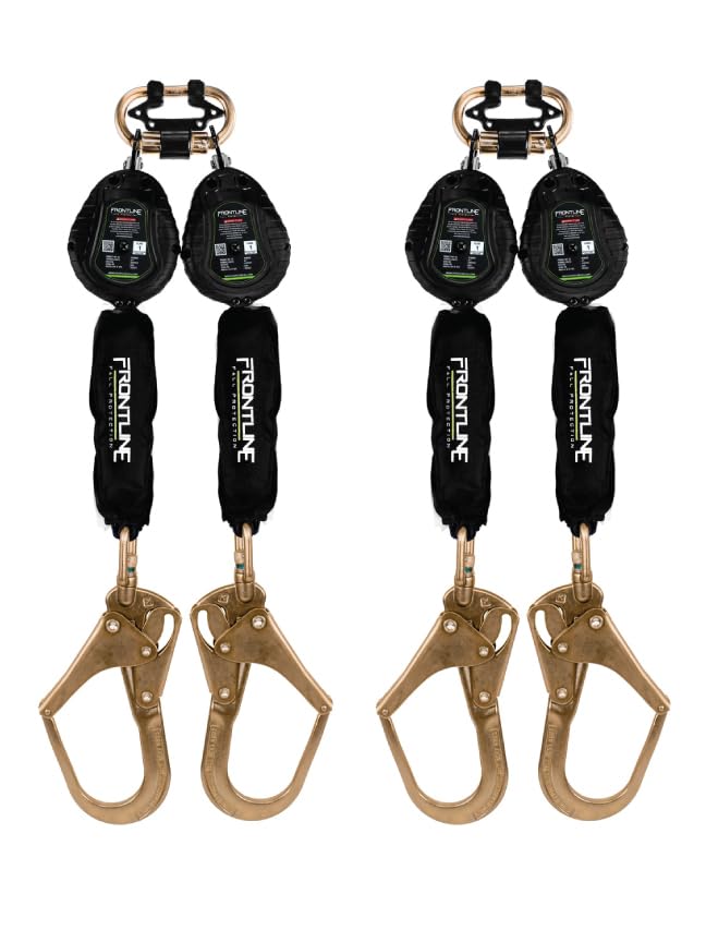 Frontline RPW062R 6' Web Twin Leg SRL with Steel Rebar Hooks | Lightweight &amp; Compact | Durable Housing | Quick-Action Braking | 310 lbs Capacity | Meets ANSI &amp; OSHA Standards | (2 Pack)