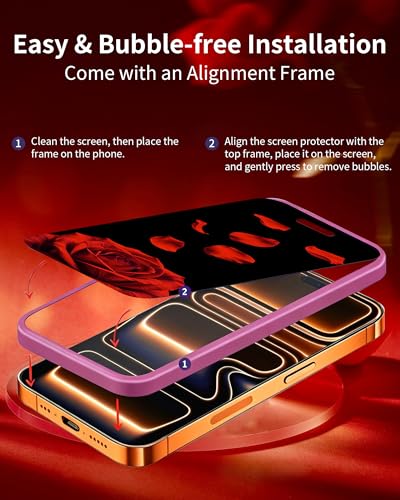 Image of 2 Pack Privacy Screen Protector for iPhone 16 Pro Max Tempered Glass Anti-Spy Rose Pattern 16ProMax Easy Installation Frame Full Coverage Anti-Scratch (6.9 inch)